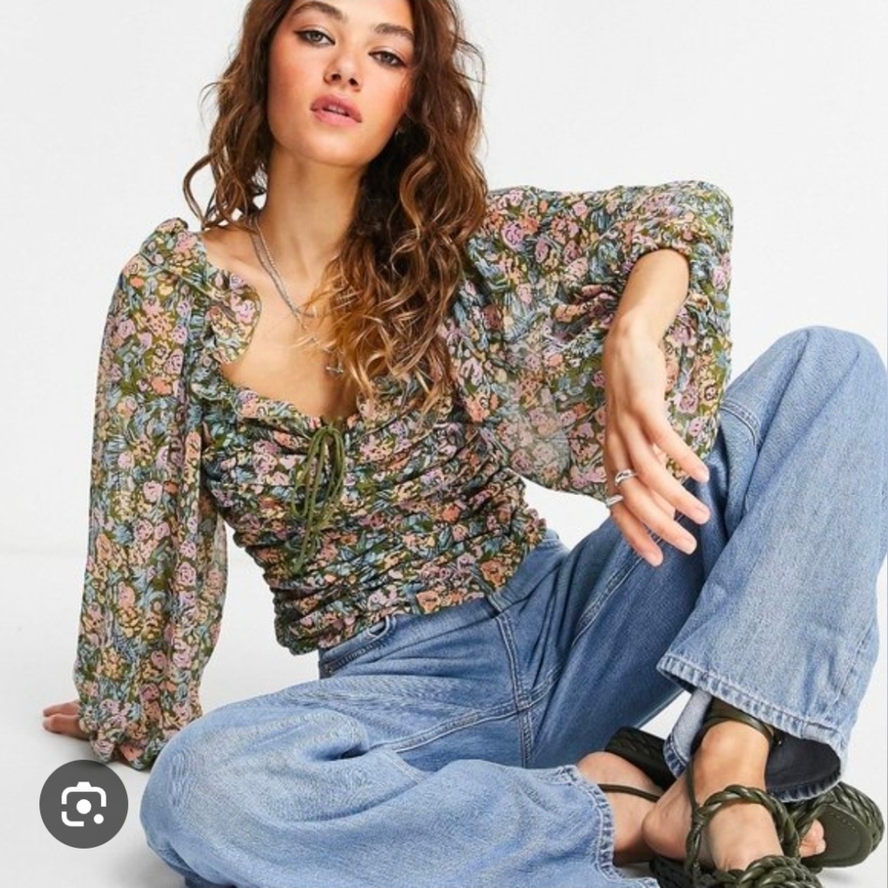 FP Movement by Free People Floral Blouse in Green and Pink